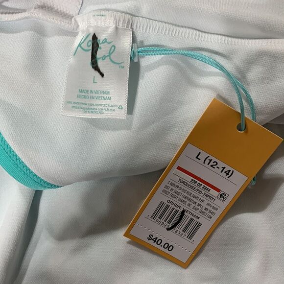 KONA Sol striped Vneck one piece swimsuit teal/white padded cup size large - Picture 6 of 7